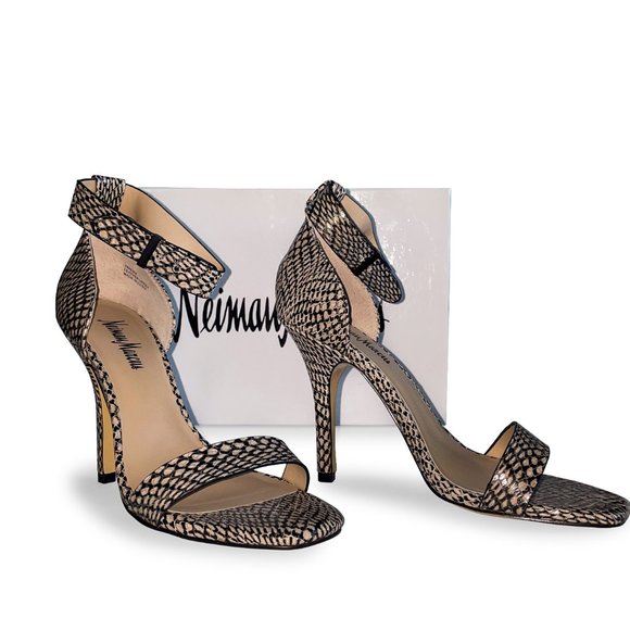 Neiman Marcus Yani Snake-Print Ankle Strap Sandal - Picture 2 of 6